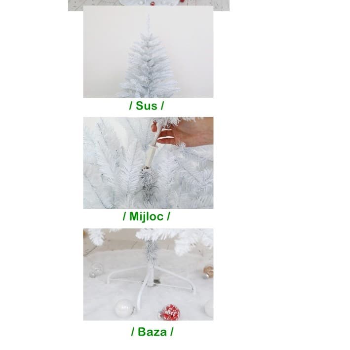 Brad artificial de Craciun, 120 cm, 240 ramuri/varfuri, plastic, interior/exterior, alb, suport inclus — 7