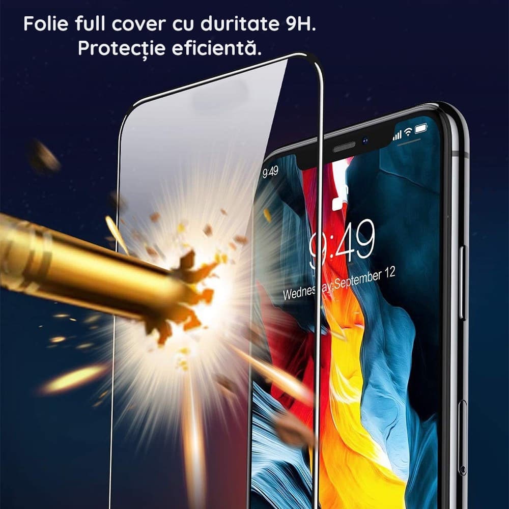 Folie de sticla Apple iPhone 15, Full Glue 9D, margini negre — varianta 5