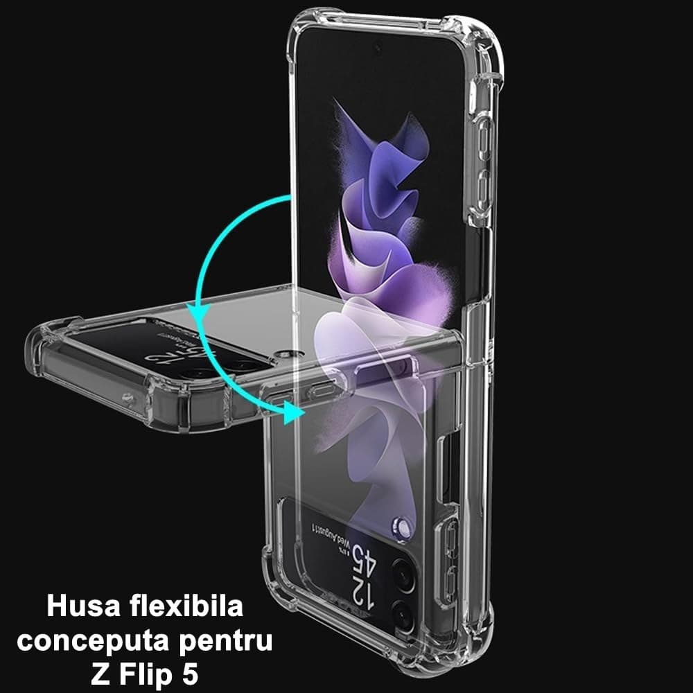 Husa protectie Samsung Galaxy Z Flip5, compatibila MagSafe, TPU, transparenta — varianta 3