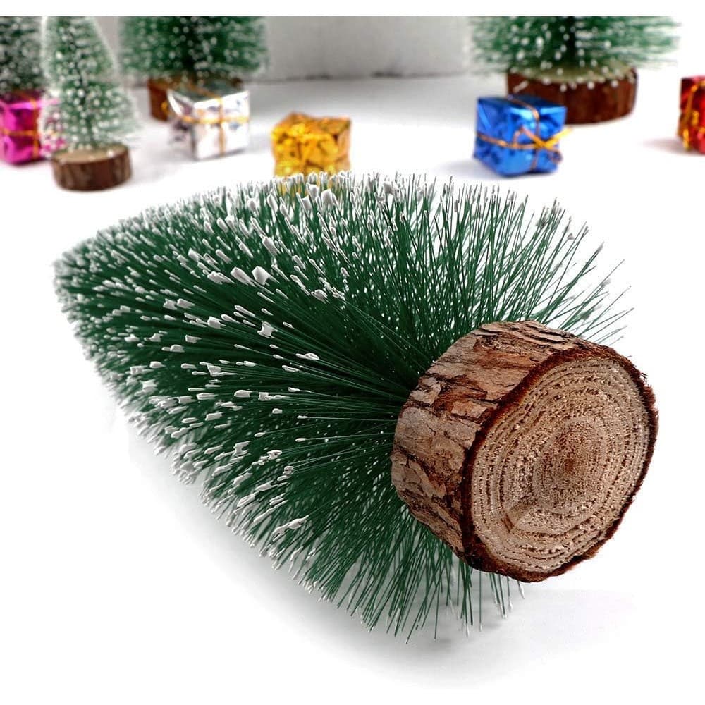 Brad artificial de Craciun, ornament pentru masa, pe suport lemn, 20 cm, argintiu — varianta 2