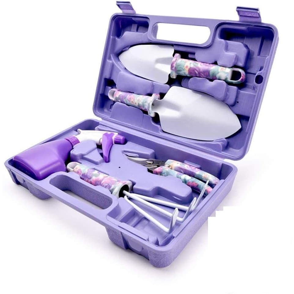 Set 5 accesorii pentru gradinarit, geanta depozitare inclusa, otel inoxidabil, 38 x 29 cm, mov — principală