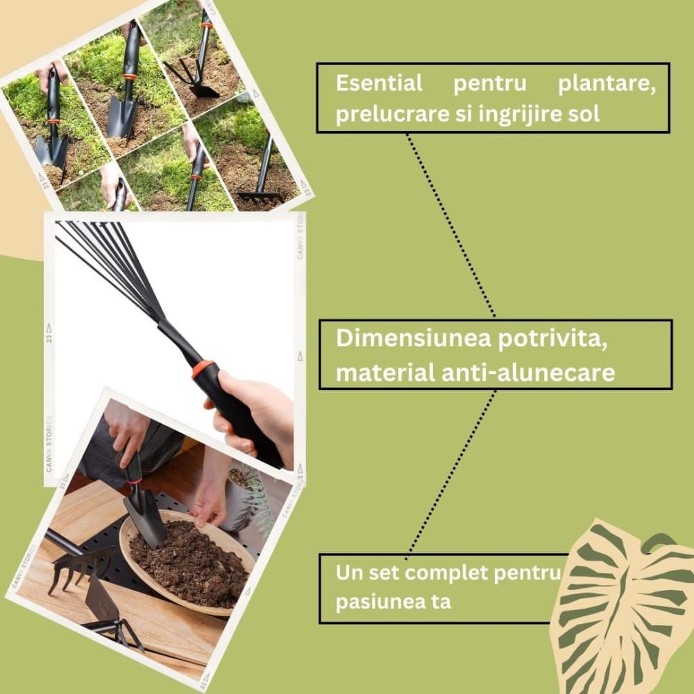 Set 9 unelte de gradina, pentru plantare si ingrijire plante, PVC si cardboard, 25 x 14.5 cm, negre — varianta 2