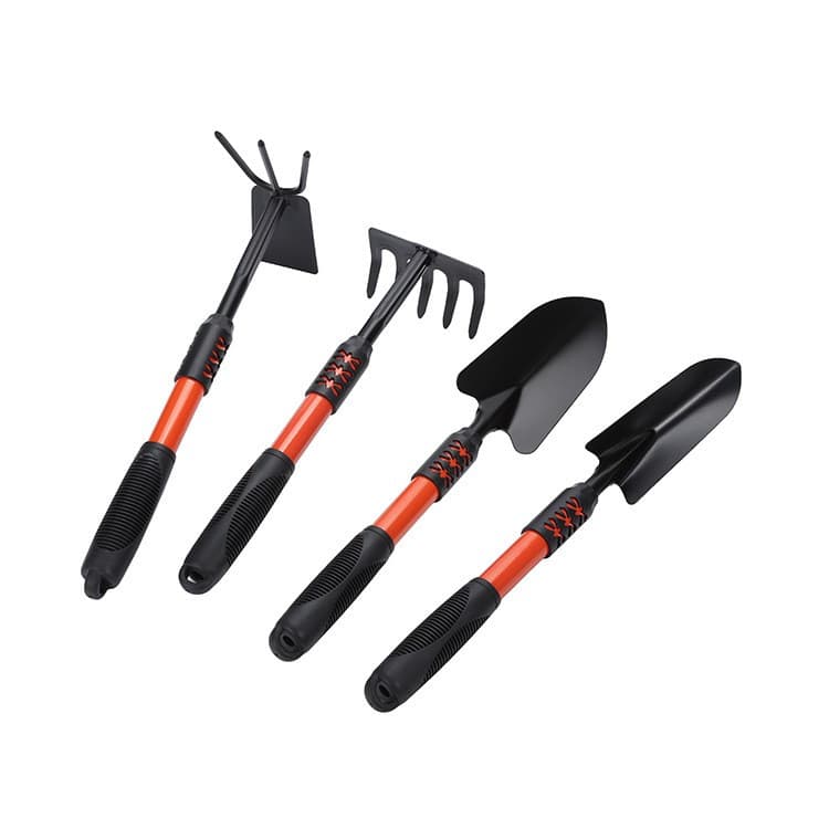 Set 4 unelte de gradina, maner extensibil, pentru plantare si ingrijire plante, otel carbon, negre — principală