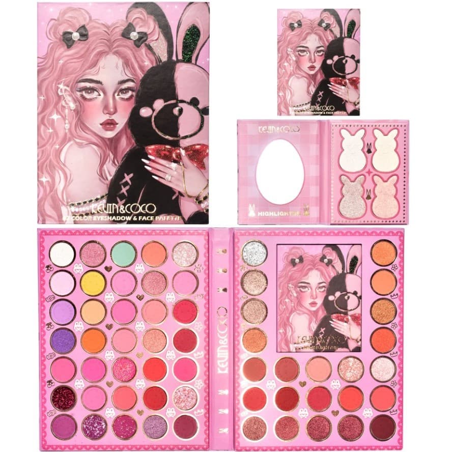 Set farduri 2 in 1 Kevin&Coco, paleta 62 nuante, mini paleta iluminator tip carte, rezistenta ridicata, 22 x 17 cm, 430 g, multicolor4 x 5 cm, multicolor — principală