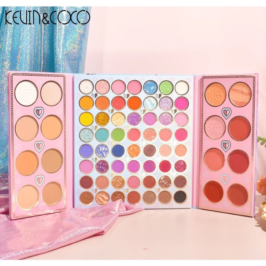Paleta de farduri Kevin&Coco, 72 de culori, stil pliabil, conturing, iluminator, blush incluse, dreptunghiulara, 22 x 24.5 cm, 490 g, multicolor — principală