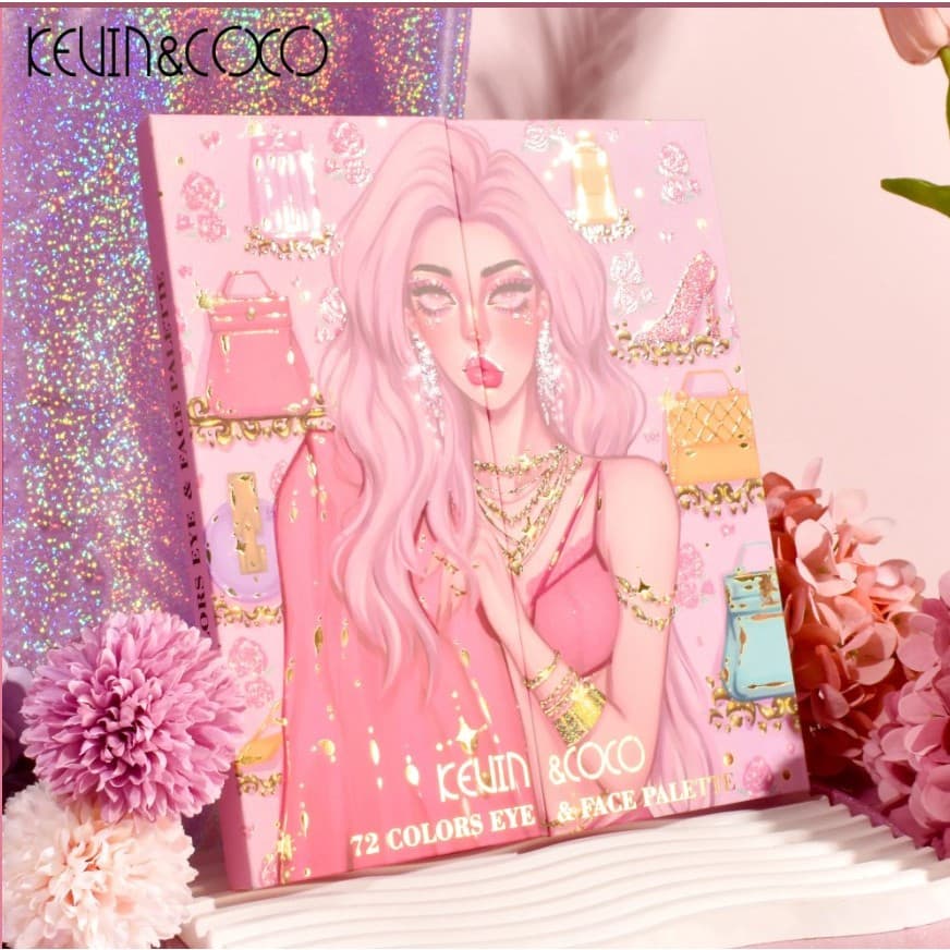 Paleta de farduri Kevin&Coco, 72 de culori, stil pliabil, conturing, iluminator, blush incluse, dreptunghiulara, 22 x 24.5 cm, 490 g, multicolor — varianta 4