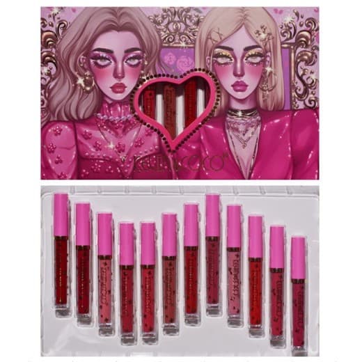 Set 12 Lip Gloss Kevin&Coco, nuante de rosu, rose, nude, cutie dreptunghiulara, 26.5x16.5x2.2 cm, 200g, multicolor — varianta 2