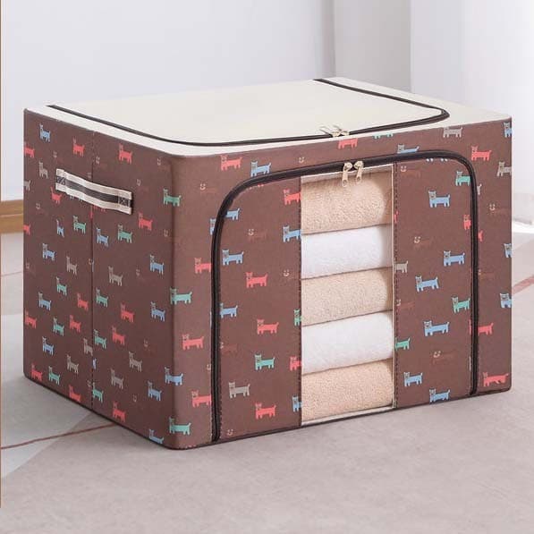 Cutie de depozitare pliabila cu fermoar, 66 litri, 50 X 40 X 33 cm, imprimeu catelus, maro — varianta 2