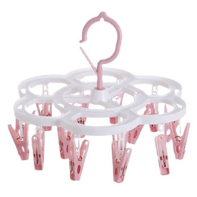 Uscator de Rufe cu 16 carlige, suspendat, rotire 360 grade, plastic, multifunctional, 26 x 21 cm, roz — principală