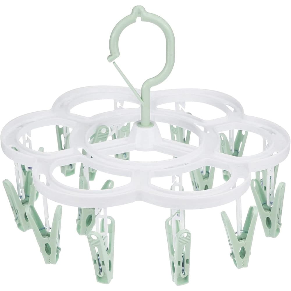 Uscator de Rufe Suspendat, 16 Carlige, Rotire 360 Grade, plastic, Usor de Depozitat, Multifunctional, 26 x 21 cm, Verde — principală