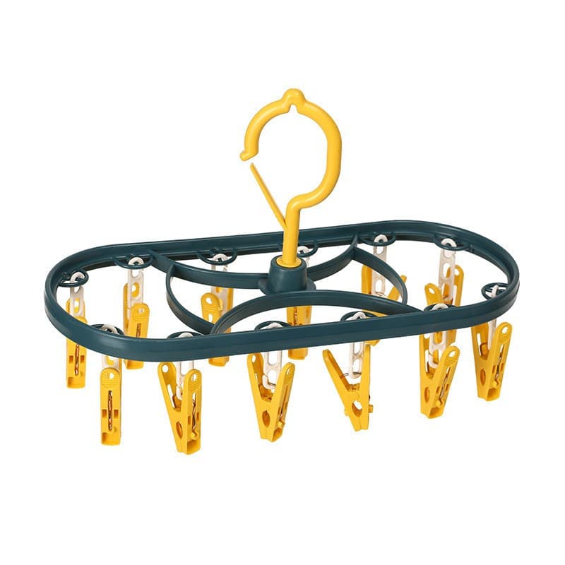 Uscator de Rufe Suspendat, cu 12 Carlige, Rotire 360 Grade, Protectie Vant, Mateiral Plastic, Usor de Depozitat, Multifunctional, 30 x 12.5 cm, Albastru/Galben — principală