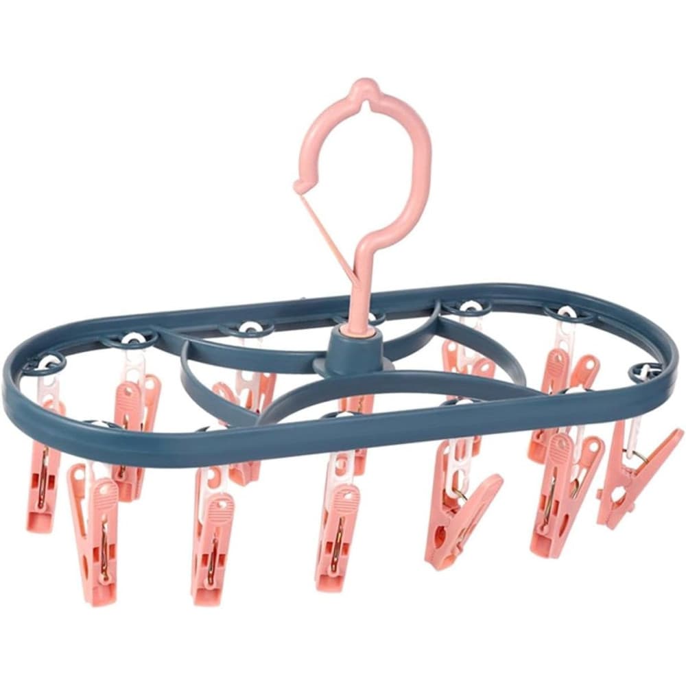 Uscator de Rufe Suspendat , cu 12 Carlige, Rotire 360 Grade, Protectie Vant, Mateiral Plastic, Usor de Depozitat, Multifunctional, 30 x 12.5 cm, Albastru/Roz — principală