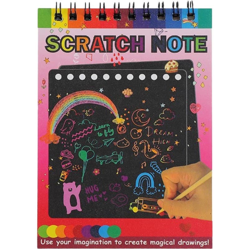 Caiet cu 10 fise razuibile DIY Magic Scratch, Curcubeu, Creion din Lemn, Cartonase negre, 14 x 10 cm, rosu — principală