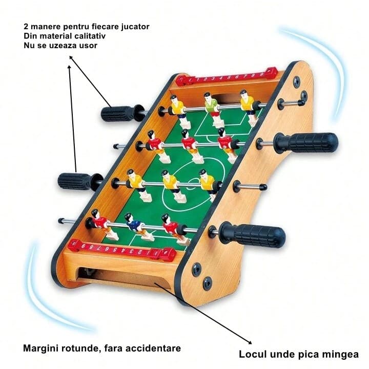Masa de fotbal cu teren si 12 jucatori , 4 manere, tabel scor, metal, lemn si ABS, 37.5 x 21 x 9.5 cm, margini rotunjite — varianta 2