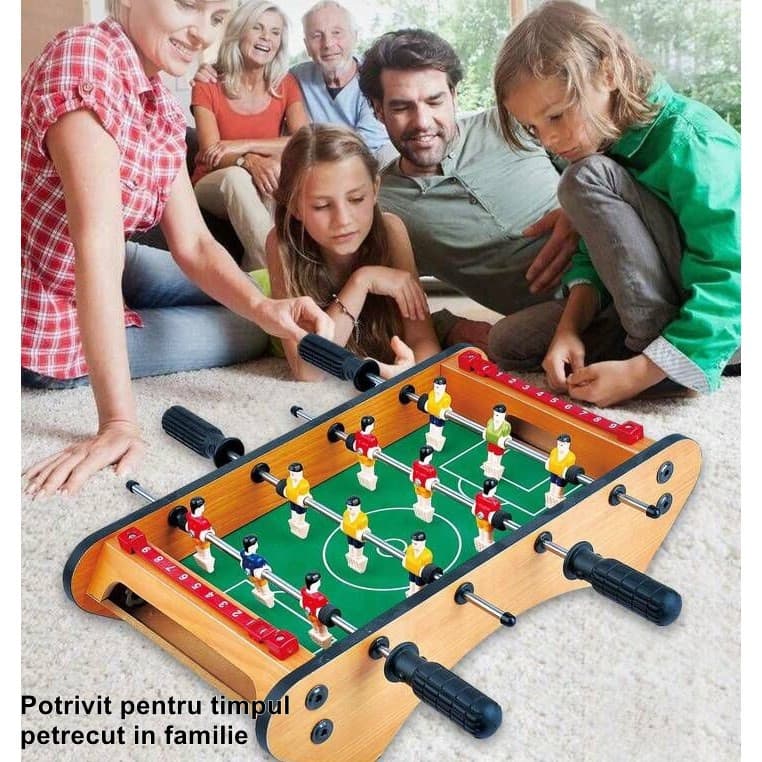 Masa de fotbal cu teren si 12 jucatori , 4 manere, tabel scor, metal, lemn si ABS, 37.5 x 21 x 9.5 cm, margini rotunjite — varianta 3