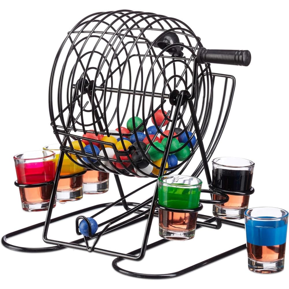 Joc Mini Loterie , Bingo, cu Pahare de Shot din Sticla, 20 x 20 x 19 cm, 48 Bile, Negru — principală
