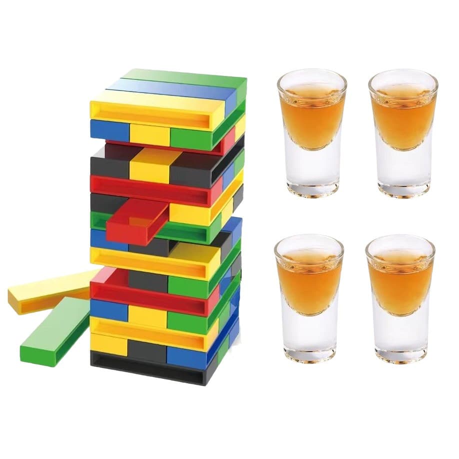Joc de Baut, Turn Jenga din Plastic, cu 4 Pahare de Shot, +18 Ani, Multicolor — principală