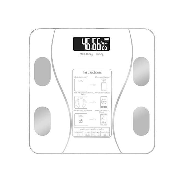Cantarul corporal electronic RT-002, multiple functii, conectare aplicatie prin bluetooth, baterii, alb — principală