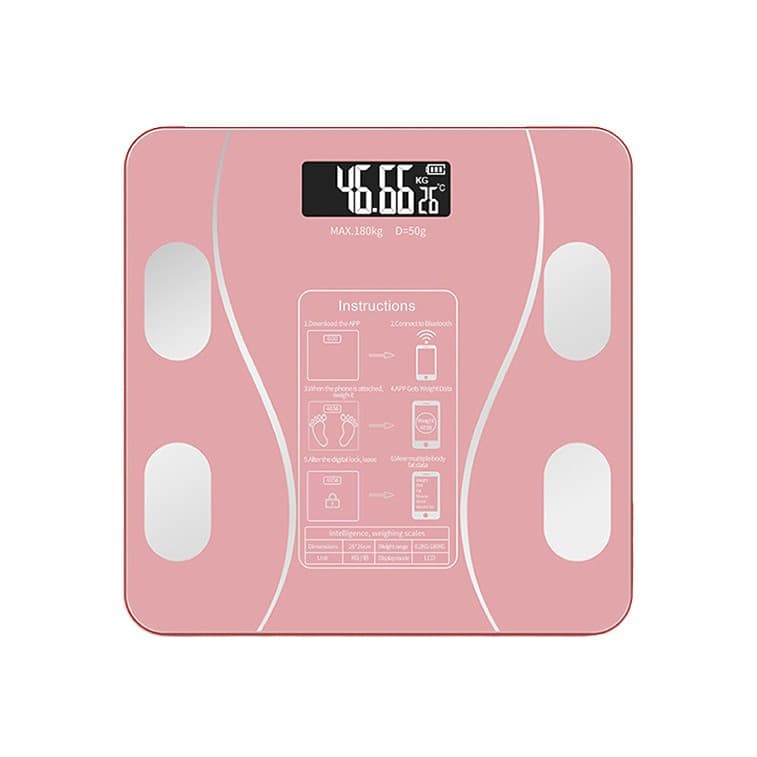 Cantar Electronic Inteligent De Baie Cu Aplicatie Smart, Corporal, Ecran Digital Iluminat, Termometru, Suporta Maxim 180 Kg, 26 x 26 cm, Baterii, Roz — principală
