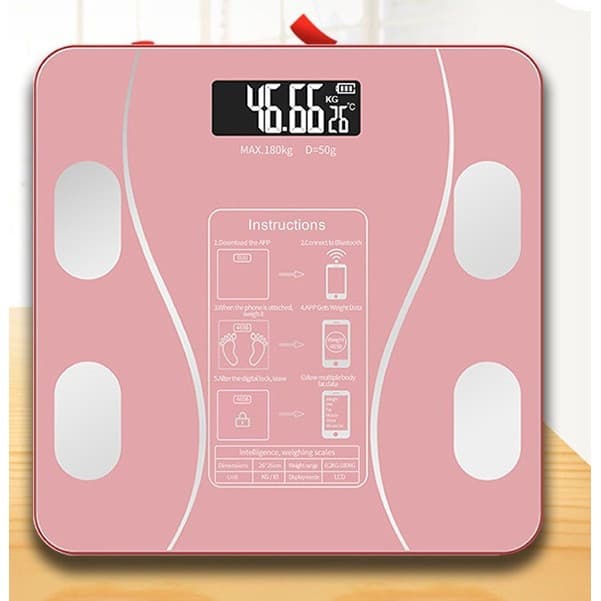 Cantar Electronic Inteligent De Baie Cu Aplicatie Smart, Corporal, Ecran Digital Iluminat, Termometru, Suporta Maxim 180 Kg, 26 x 26 cm, Baterii, Roz — varianta 2