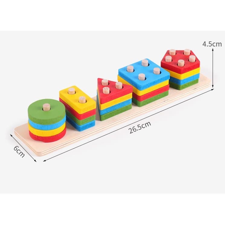Jucarie educativa tip Montessori, lemn, forme geometrice, 20 Piese, multicolor — varianta 2