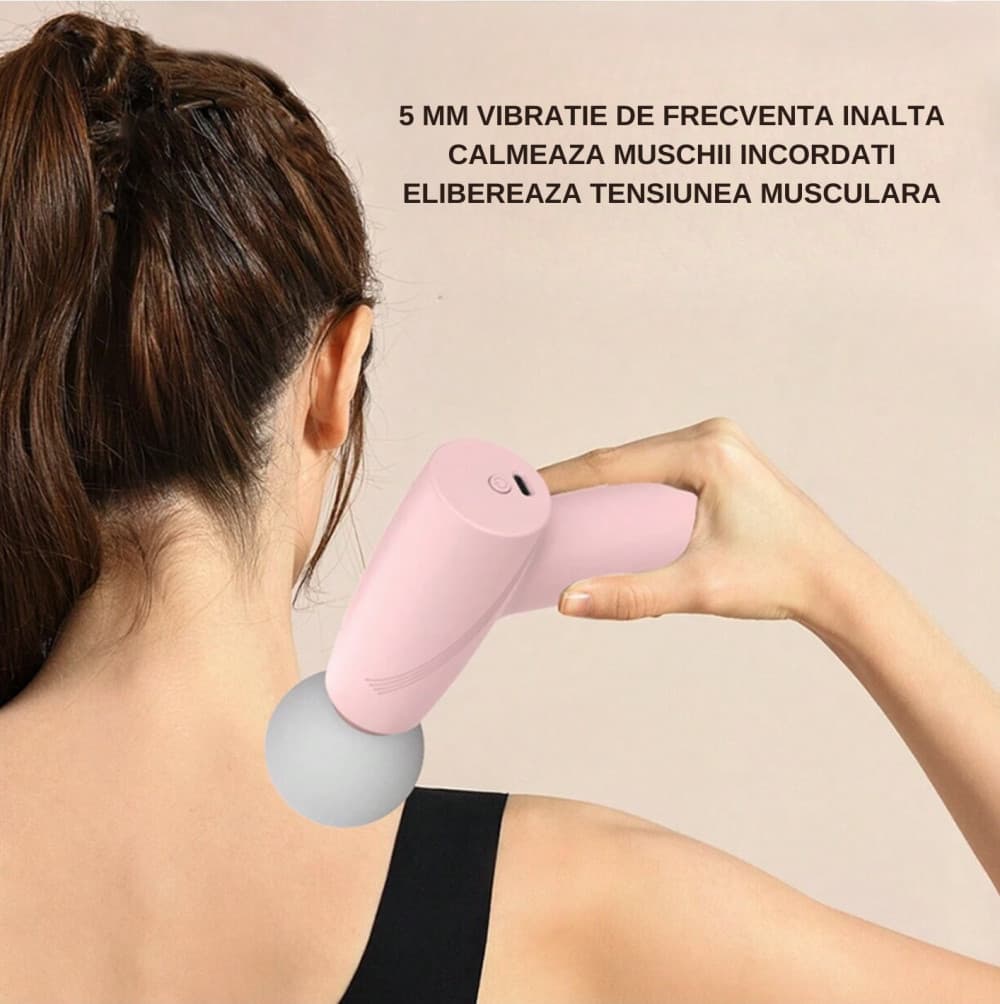 Mini aparat de masaj tip pistol, Incarcare USB Tip C, pentru relaxare musculara, autonomie 120 min, 3 viteze, alb — varianta 5