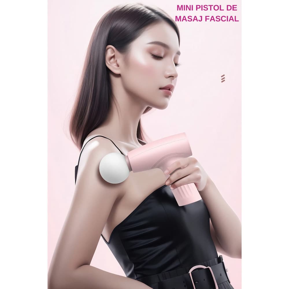 Mini aparat de masaj tip pistol, Incarcare USB Tip C, pentru relaxare musculara, autonomie 120 min, 3 viteze, roz — varianta 2