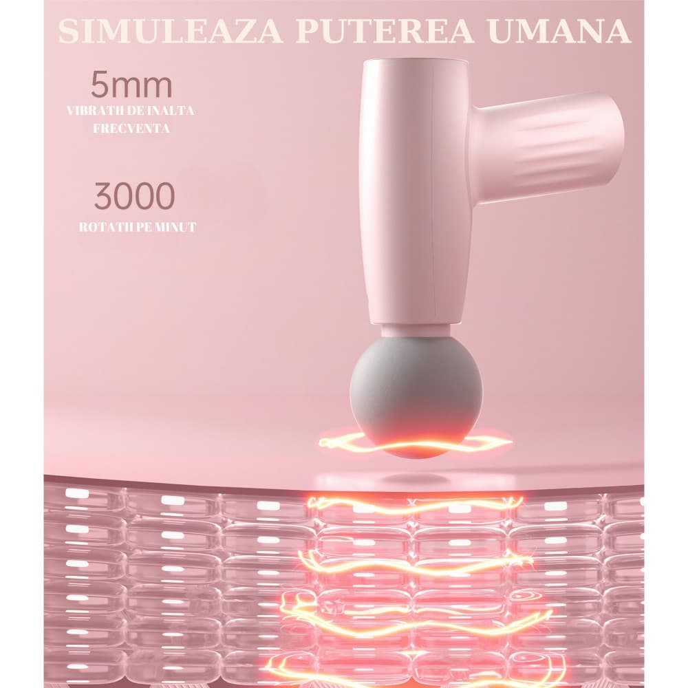 Mini aparat de masaj tip pistol, Incarcare USB Tip C, pentru relaxare musculara, autonomie 120 min, 3 viteze, roz — varianta 5