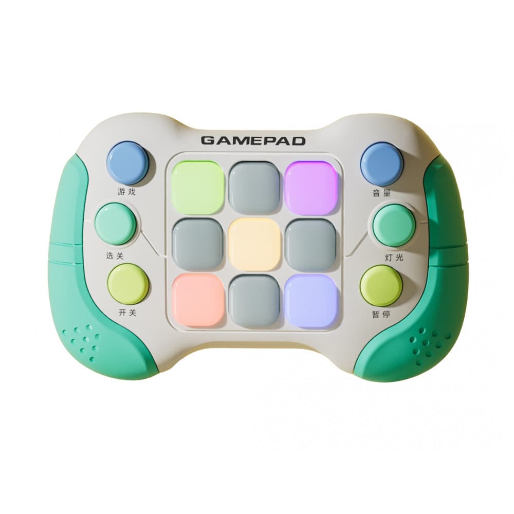 Jucarie Interactiva tip consola Pop It, 6 butoane functionale, 5 Moduri de Joc, 600 Niveluri, +3 ani, verde/gri