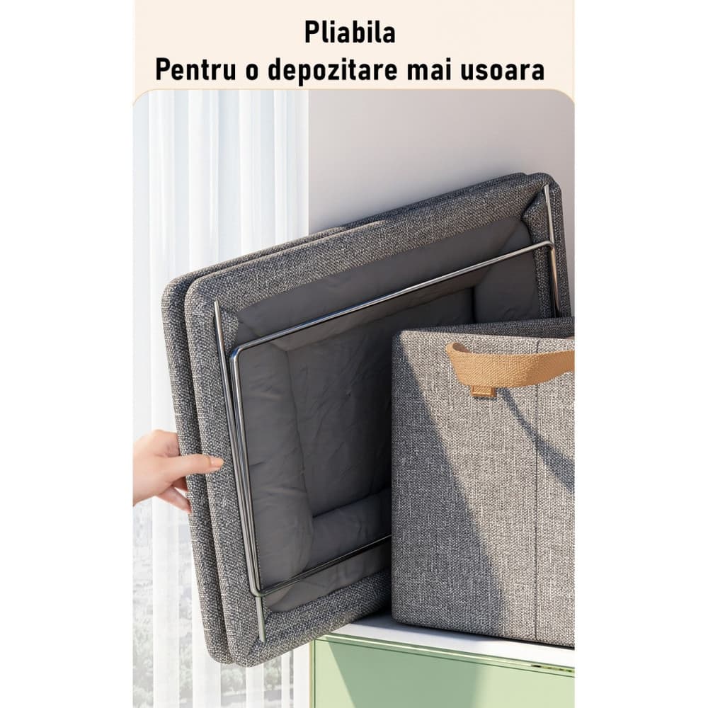 Cutie de depozitare tip cos, pliabila, cadru metalic, manere, 47 x 30 x 25 cm, 35 l, gri — varianta 8