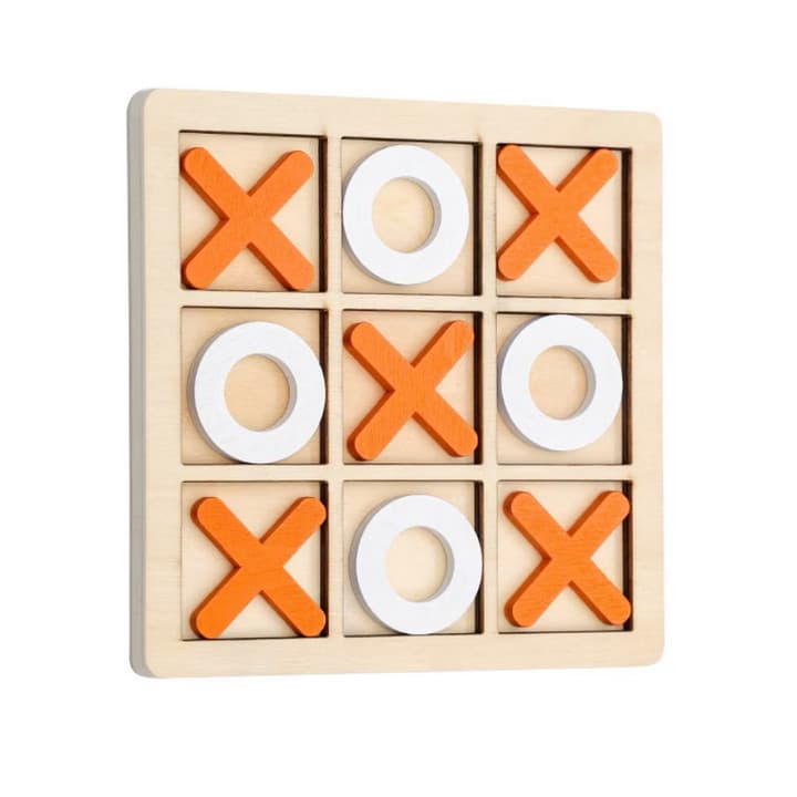 Jucarie tip Montessori "X si O", 9 piese, lemn, portocaliu/alb — 2