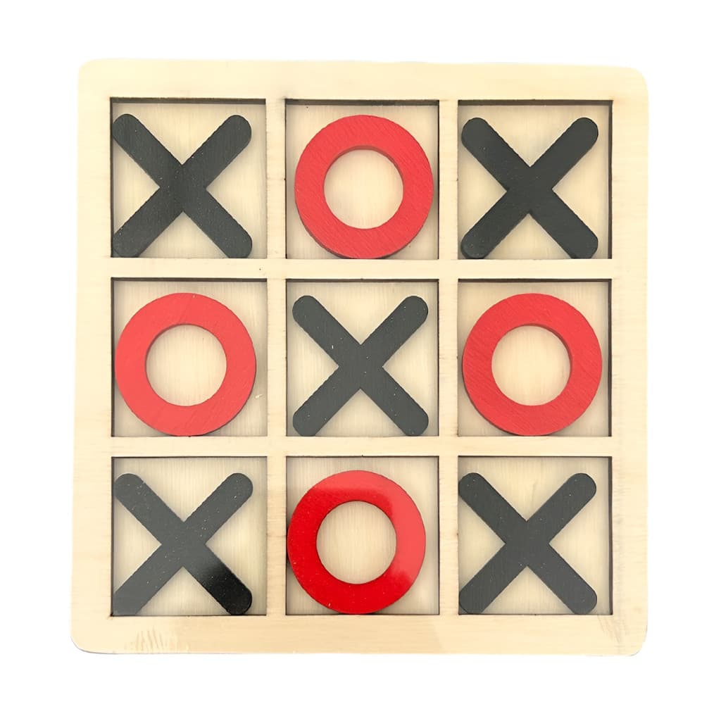 Jucarie tip Montessori "X si O", 9 piese, lemn, negru/rosu — principală