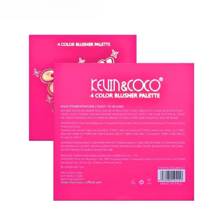 Paleta de Blush, KEVIN&COCO, 4 Culori Stay Wild, 12.2 x 12.2 x 0.9 cm — varianta 3