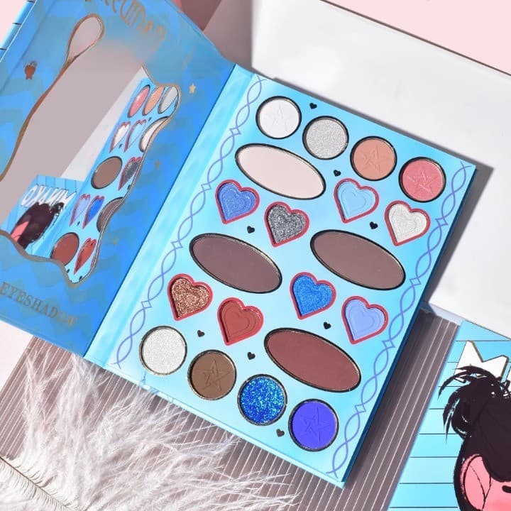 Paleta de machiaj KEVIN & COCO, 20 culori Blue Girl, fard de pleoape si blush, albastru — principală