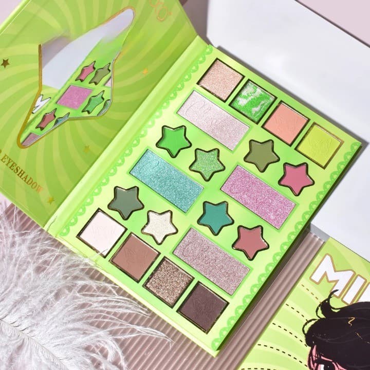 Paleta de machiaj KEVIN & COCO, 20 culori Green Girl, fard de pleoape si blush, verde — principală