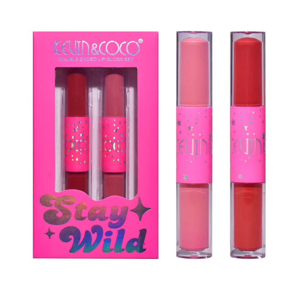 Set de buze KEVIN & COCO Stay Wild, 4 culori, 2 gloss-uri si 2 rujuri mate, 15.1 x 8.1 x 2cm, roz/rosu — varianta 2