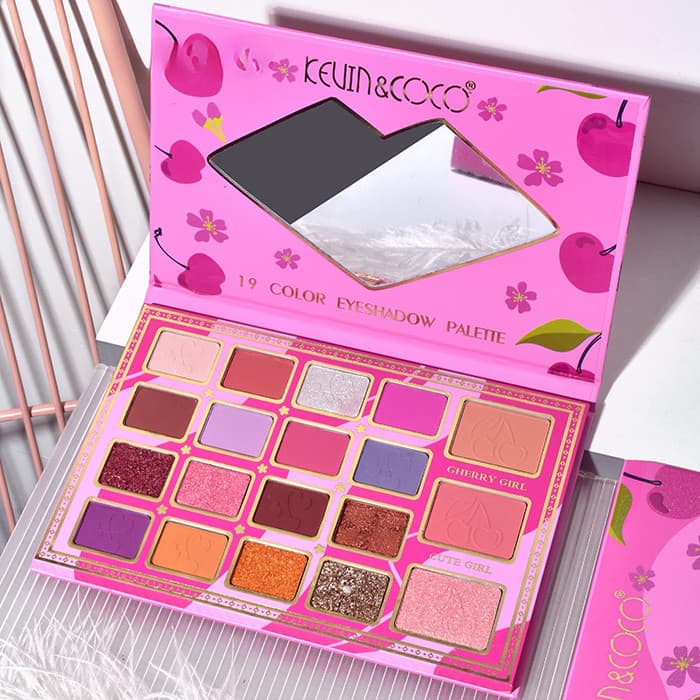 Paleta de Machiaj, KEVIN & COCO, Cherry Blossom. Fard de Pleoape, 19 culori, 19.2 x 12.8 x 1.4 cm — varianta 5