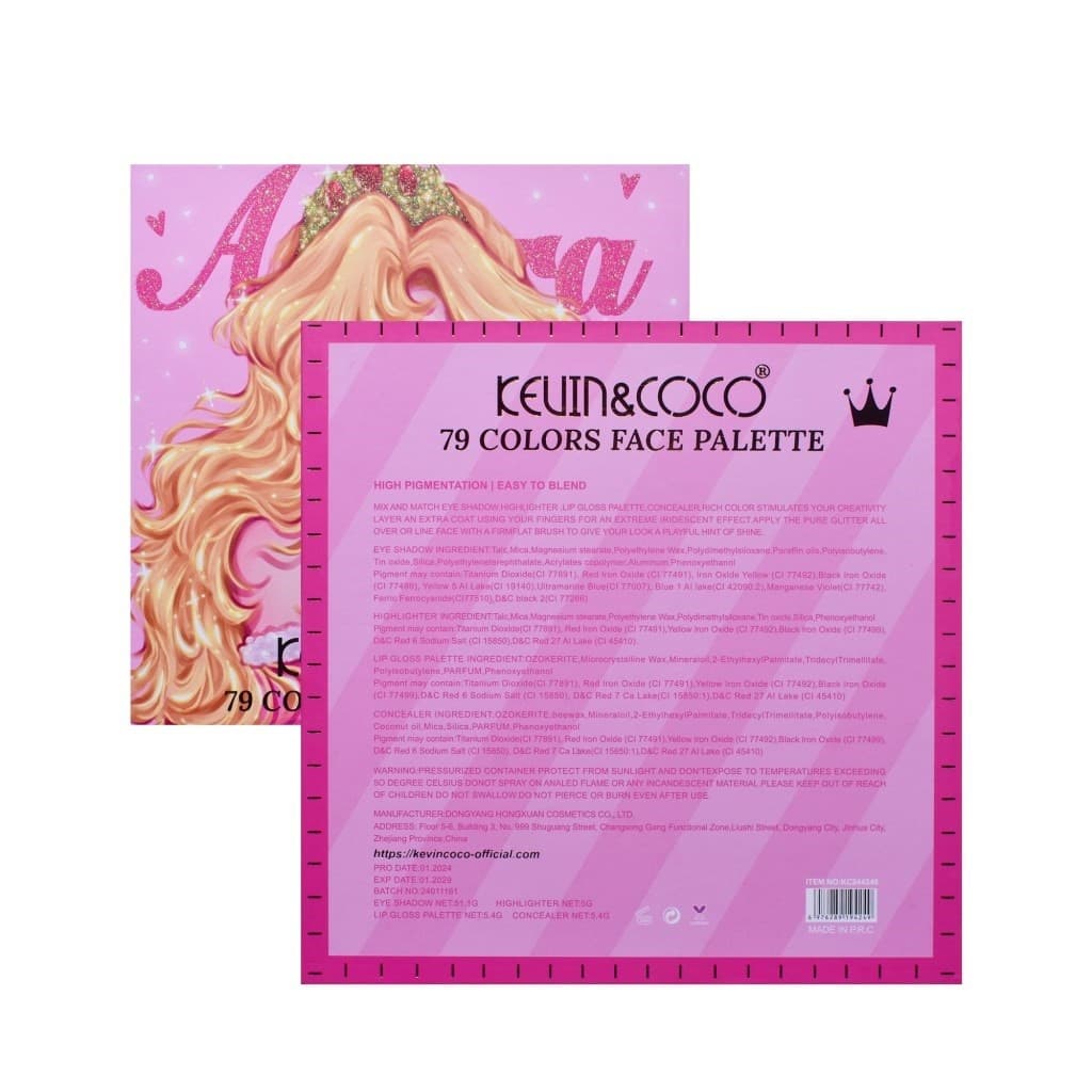 Trusa de machiaj KEVIN & COCO, Princess Palette, fard de pleoape, iluminator, corector, ruj, 79 culori, 19.7 x 20 x 2 cm — varianta 7