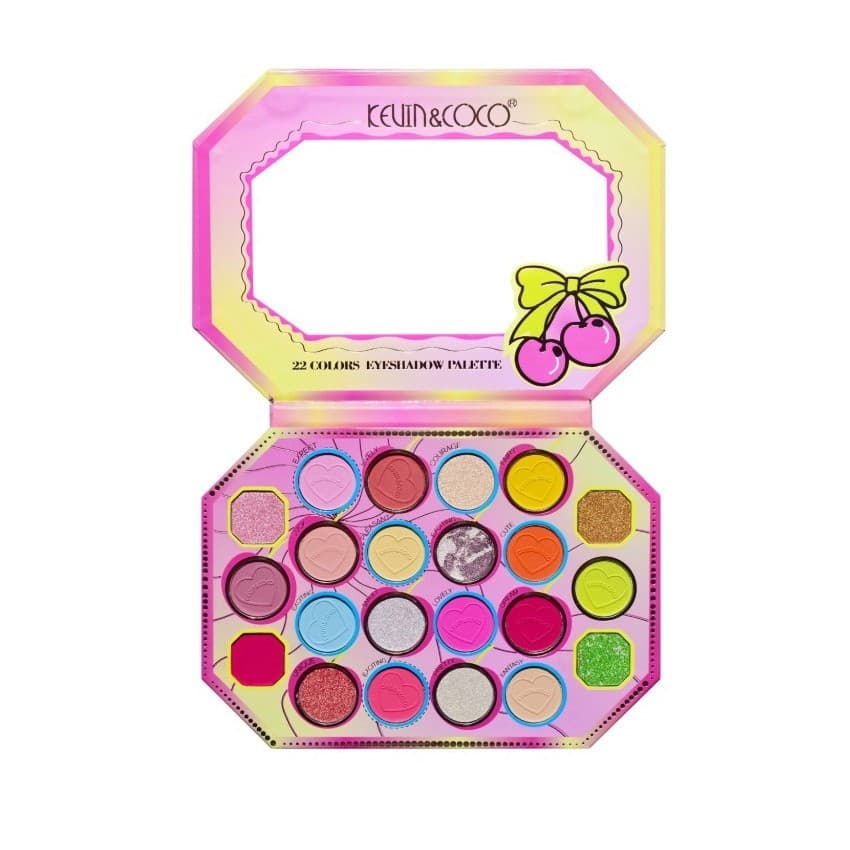 Paleta de machiaj KEVIN & COCO, Pink Cherry, fard de pleoape, 22 culori, 19 x 13.7 x 1.3 cm — varianta 3