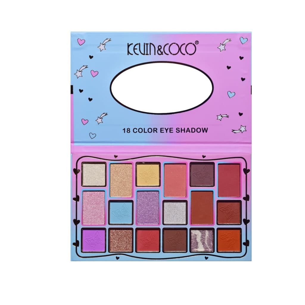 Paleta de machiaj KEVIN & COCO, Pink Blue, fard de pleoape, 18 culori, 19.3 x 12 x 1.4 cm — varianta 4