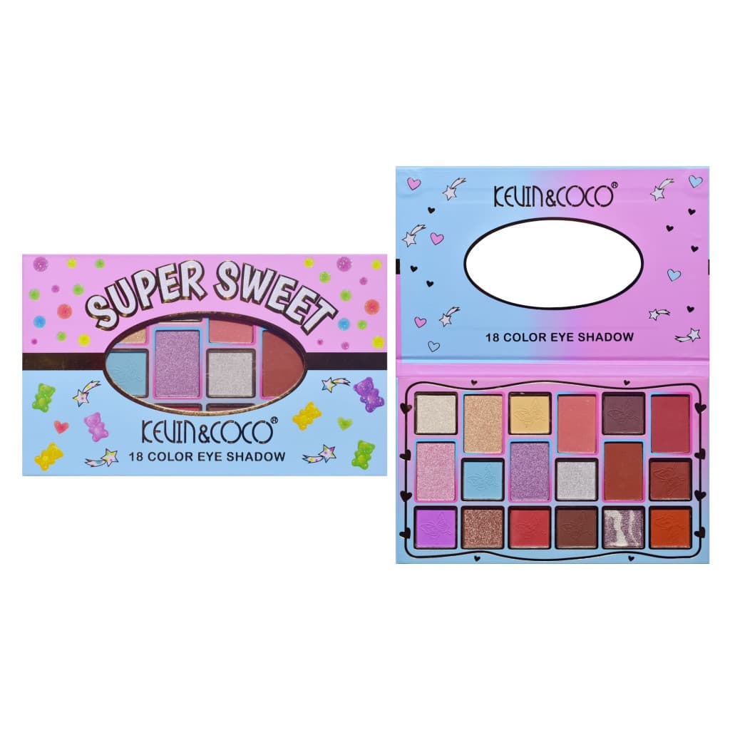 Paleta de machiaj KEVIN & COCO, Pink Blue, fard de pleoape, 18 culori, 19.3 x 12 x 1.4 cm — varianta 5
