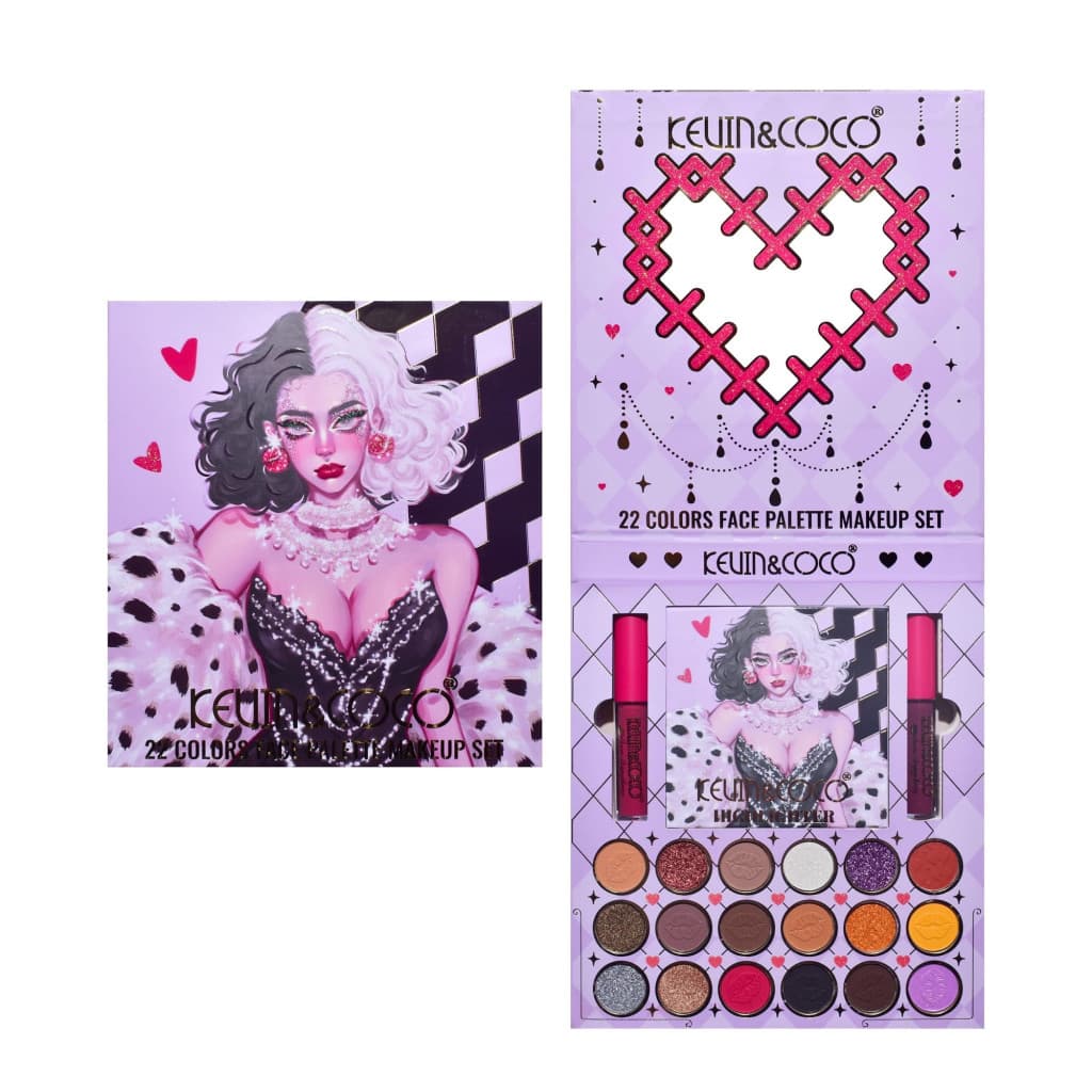 Set 4 produse de machiaj KEVIN & COCO, Black-White Witch, 22 culori, 19.7 x 21.2 x 2.5 cm — varianta 4