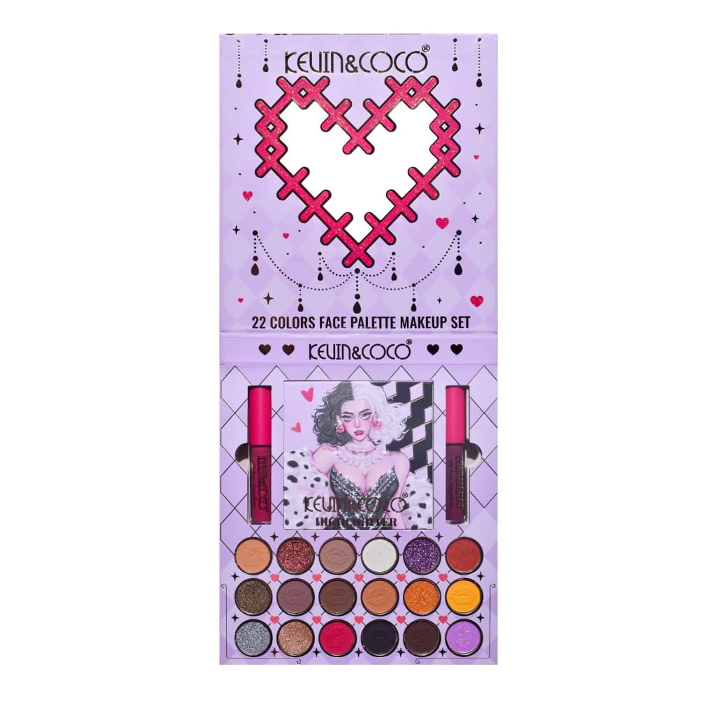 Set 4 produse de machiaj KEVIN & COCO, Black-White Witch, 22 culori, 19.7 x 21.2 x 2.5 cm — varianta 6