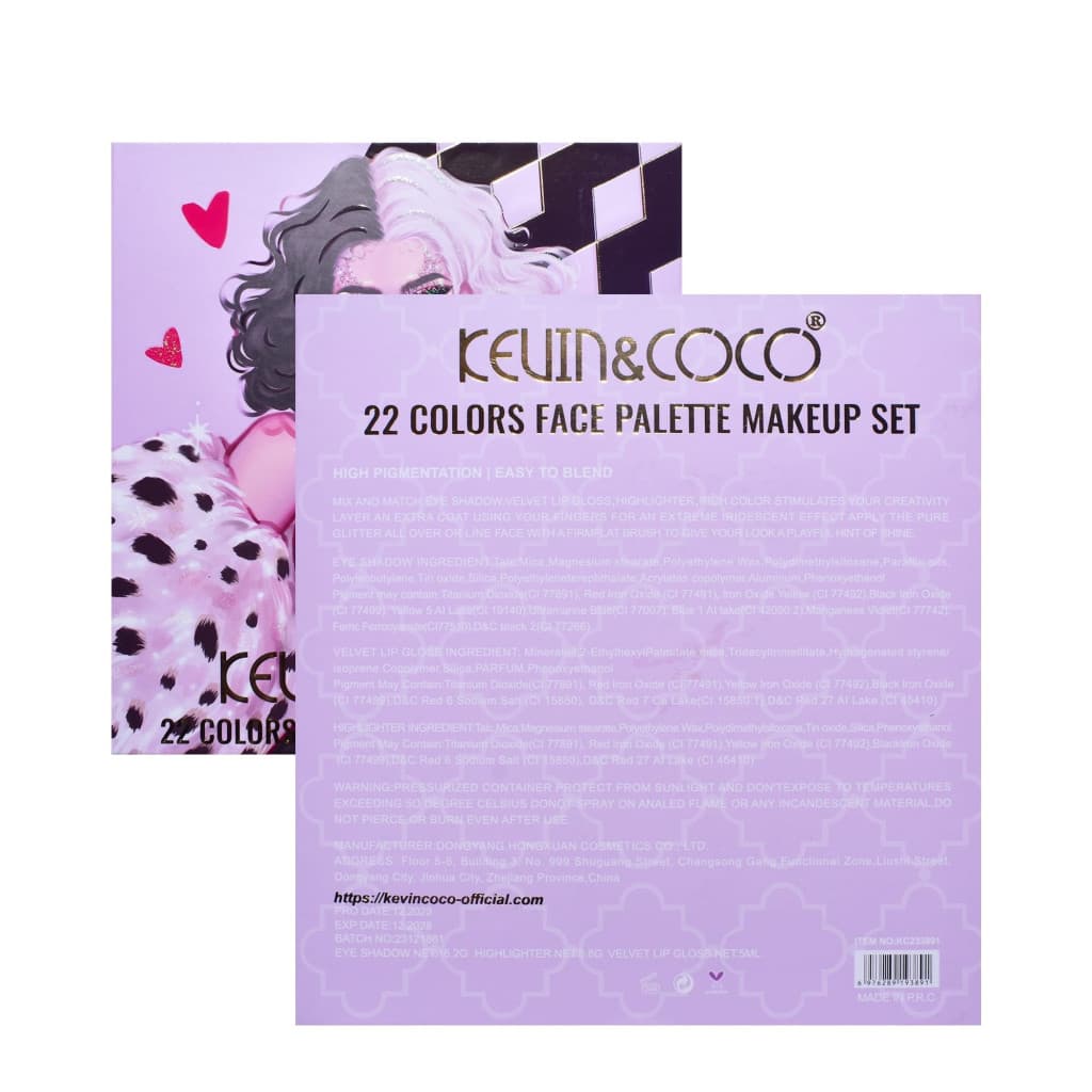 Set 4 produse de machiaj KEVIN & COCO, Black-White Witch, 22 culori, 19.7 x 21.2 x 2.5 cm — varianta 7