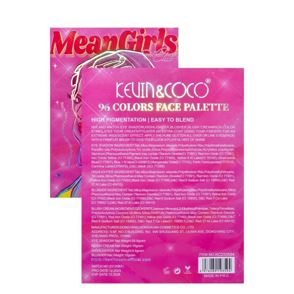 Trusa de Machiaj KEVIN & COCO, Mean Girl Heart, fard de pleoape, Iluminator, blush cremos, 96 culori, 21 x 15.7 x 2.4 cm — varianta 7