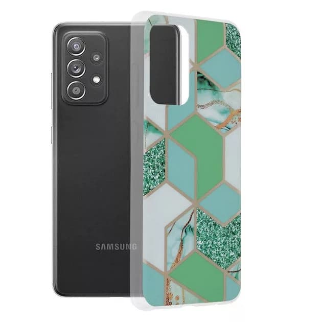 Husa protectie Samsung Galaxy A51, Marble Series, verde/auriu — principală