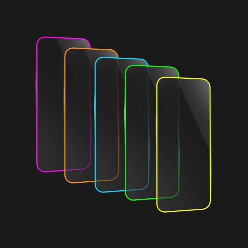 Folie sticla Apple iPhone 15 Pro Max, Luminous HD, margine fluorescenta, albastra — 4