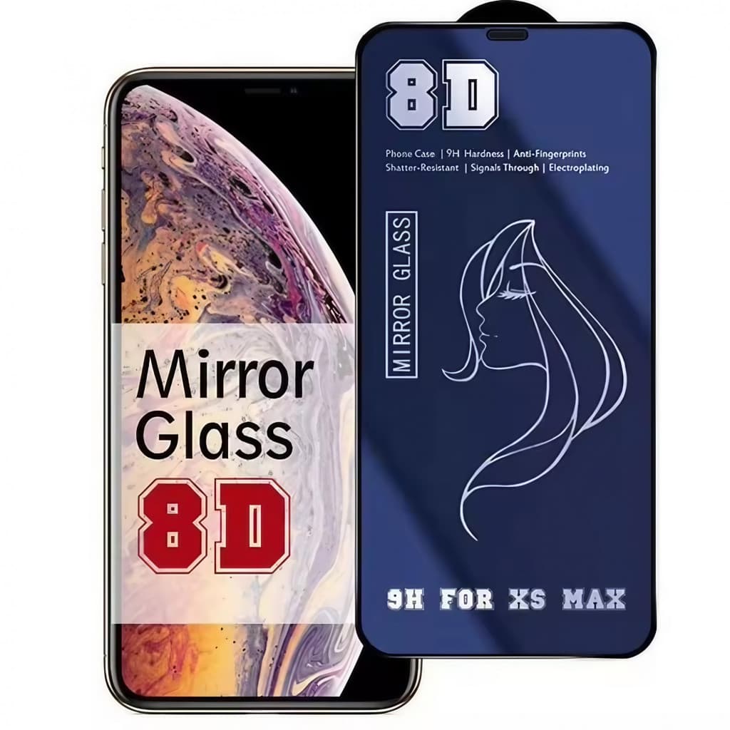 Folie de sticla Apple iPhone 15, Full Glue 8D Mirror Glass, efect oglinda, reflexie albastra, margini negre — principală