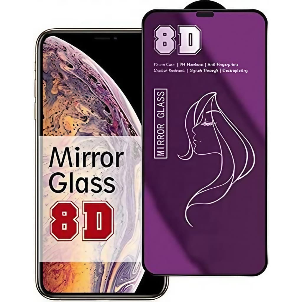 Folie de sticla Apple iPhone 15 Plus, Full Glue 8D Mirror Glass, efect oglinda, reflexie violeta, margini negre — principală