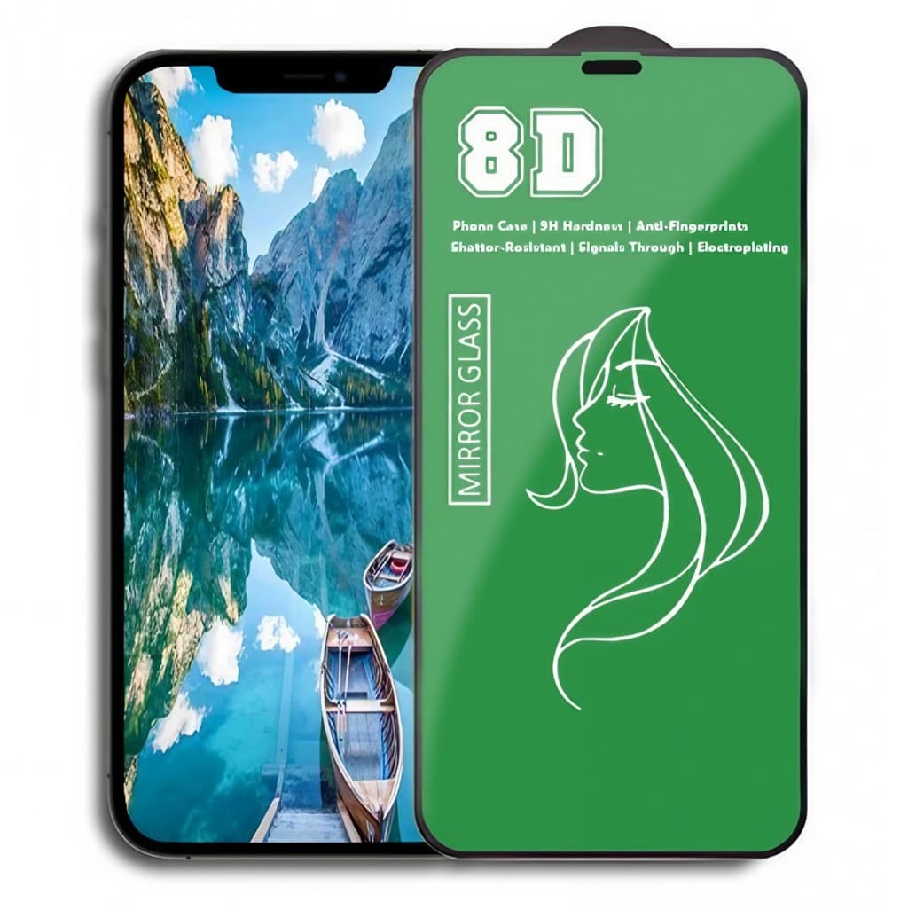 Folie de sticla Apple iPhone 15, Full Glue 8D Mirror Glass, reflexie verde, margini negre — principală